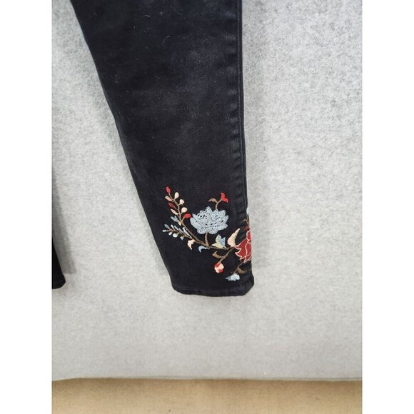 Earl Jeans Black Skinny Ankle Embroidered Floral Pants Womens Size 12 Cotton/Spa - Picture 8 of 9